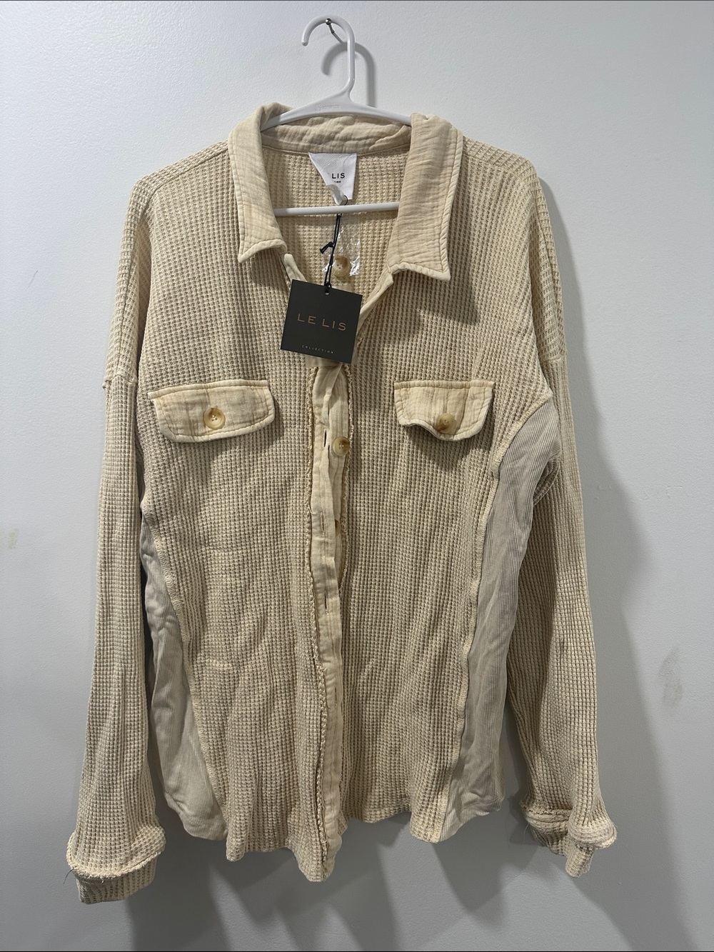 Le Lis Beige Waffle Knit Button-Up Shirt Jacket
